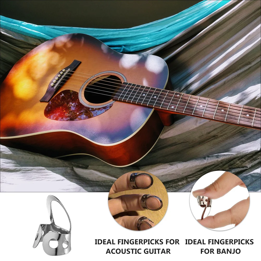 

8pcs Banjo Thumb Stainless Steel Hollowed Adjustable For Acoustic Dobro Resonator Metal Guitar Pick Thumb Finger Pick Guitar
