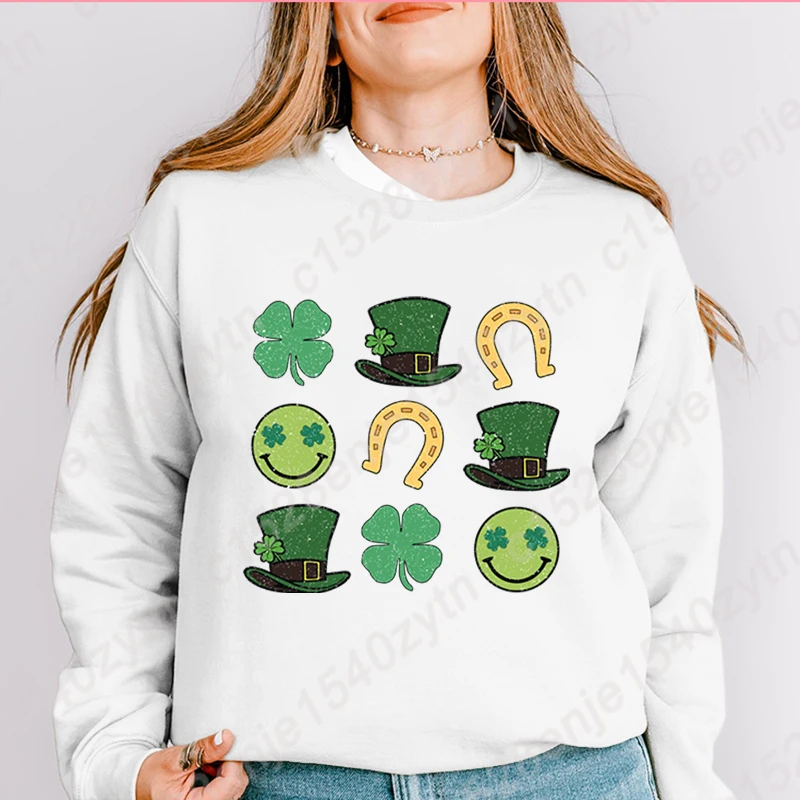 Autumn Winter Women's Tops St Patrick's Day Print O Neck Hoodless Pullovers Ladies Casual Sweatshirts Soft Solid Color Pullovers