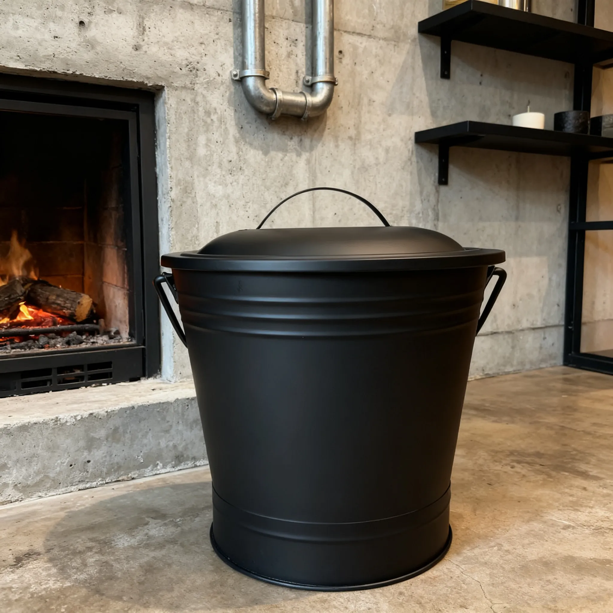 New fireplace tools upgraded large capacity ash bucket metal shovel cleaning brush carbon ash bucket firewood bucket about 11.2L