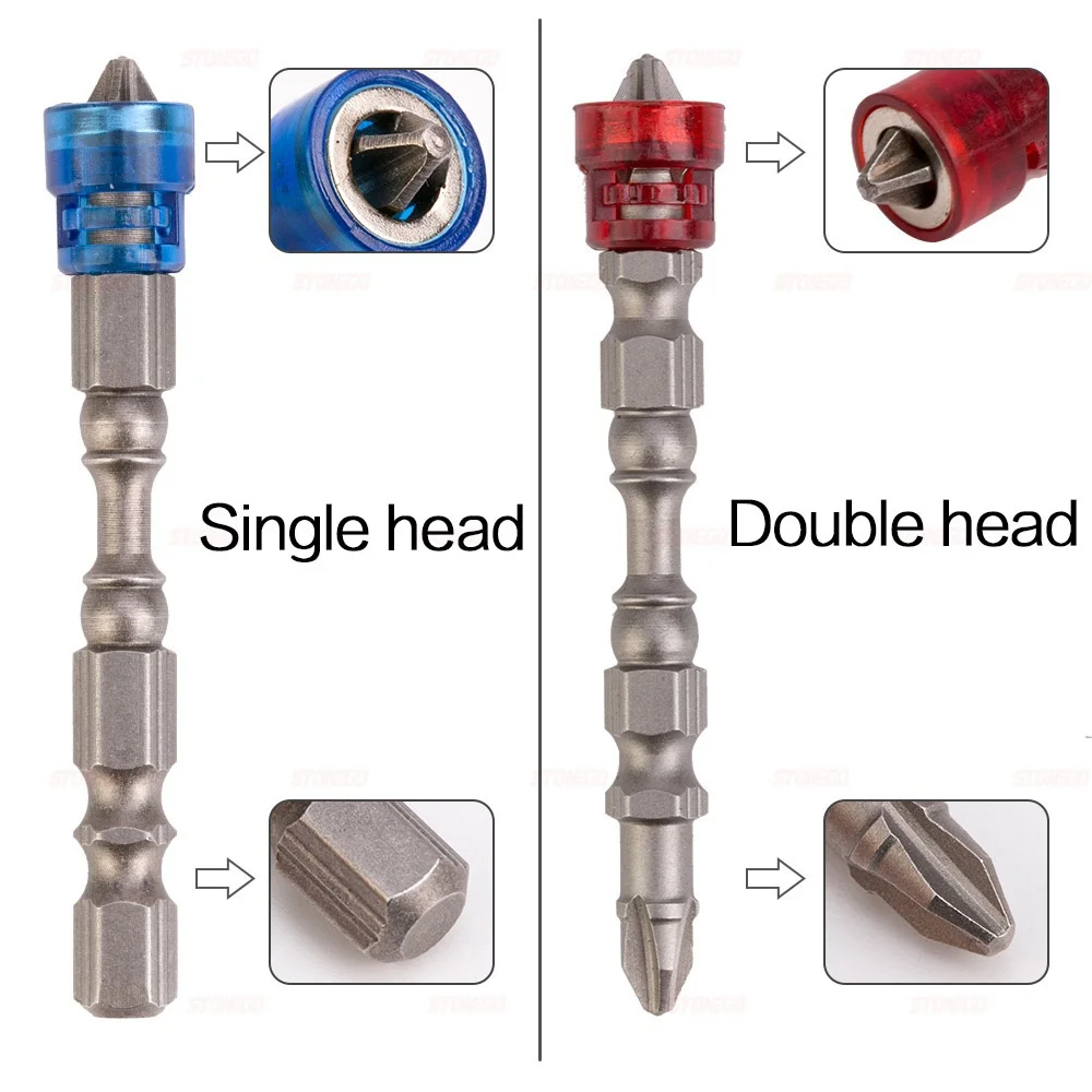 STONEGO Magnetic Phillips Screwdriver Bits - Anti-Slip, 1/4 Inch Hex Shank, S2 PH2, Single/Double Head, 65mm Length (2PCS/5PCS)