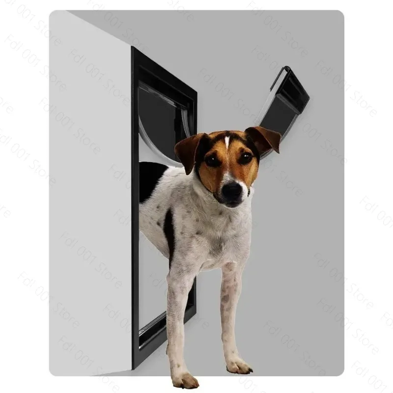 PVC large dog pet door hole Golden Retriever Rowena medium large dog entering and leaving the door hole Black and white
