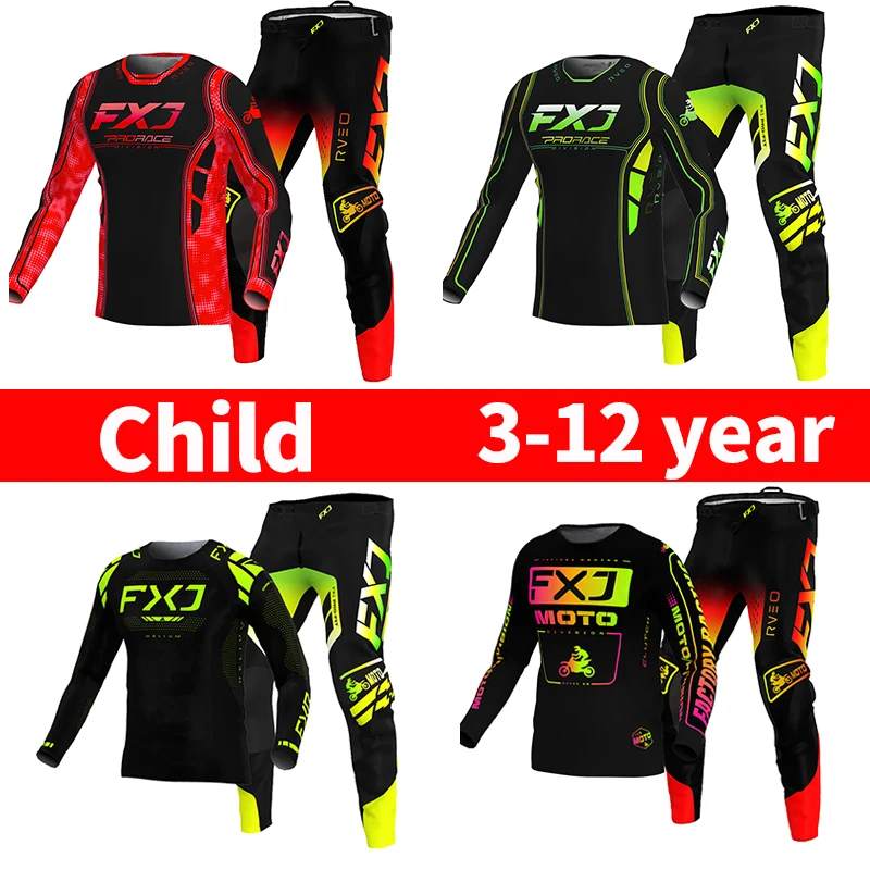 

motocross child set Motorcycle jersey and pants kids clothing big boy girl Youth mx gear set Customized green racing suit