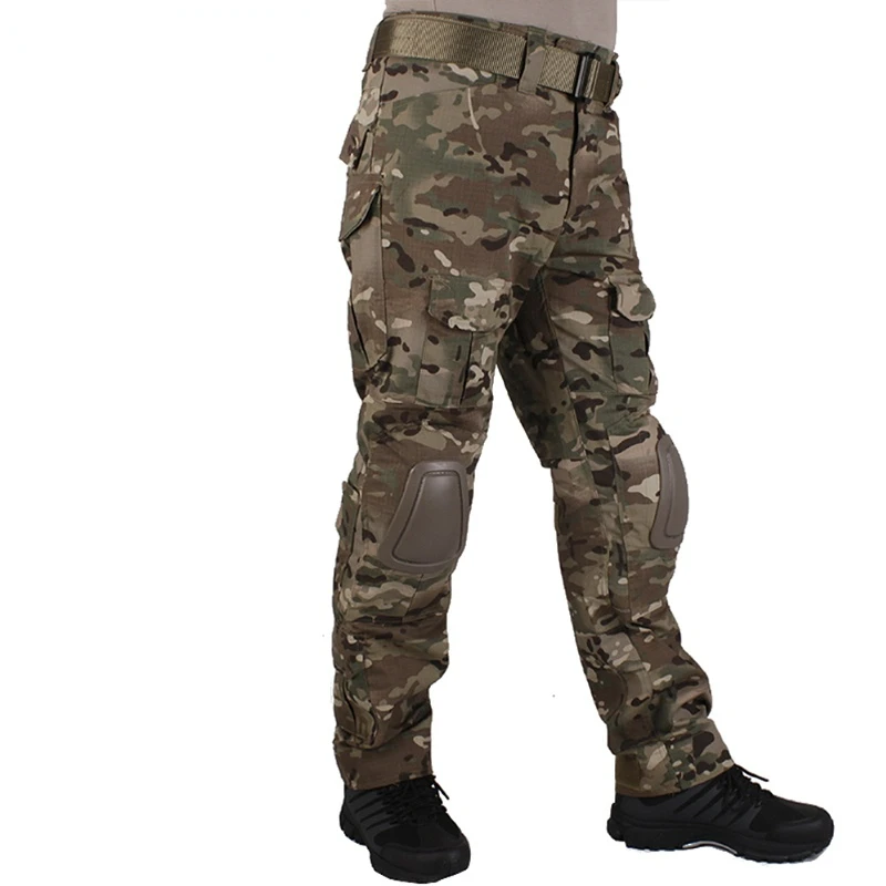 Multicam Camouflage Hunting Pants Tactical BDU Pants With Knee Pads Men Camo Hiking Training Airsoft Sniper Combat Trousers