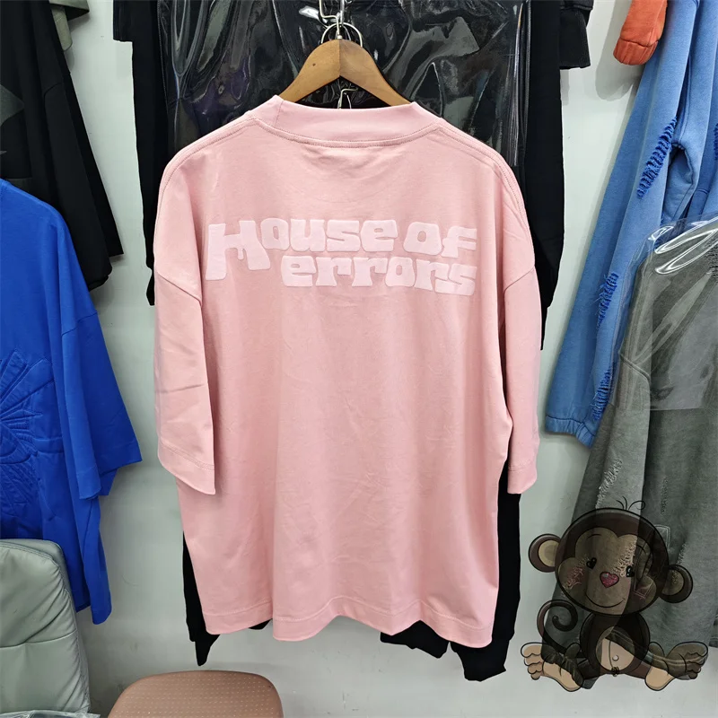 Pink House of Errors T-shirt, loose casual small round neck men's and women's T-shirt