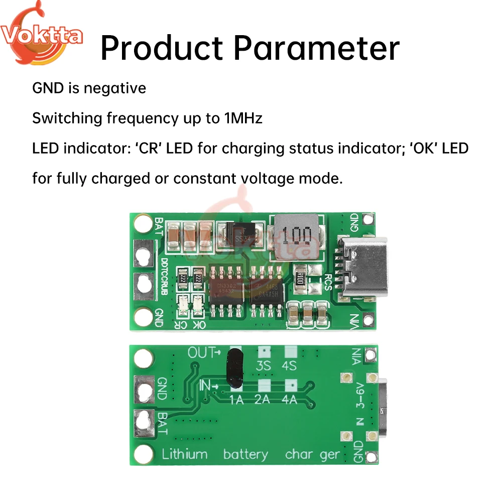 Módulo de reforço de carregamento 2s/3s/4s 1-4a, tipo c, módulo de carregador de bateria de lítio, dc 3-6v, conversor de tensão, placa de proteção
