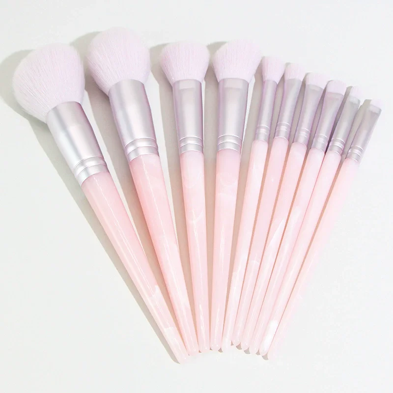 Makeup Brush Set New 10pcs Makeup Brush Pink With Lines Loose Powder Blush Eyeshadow Brush Complete Makeup Tools