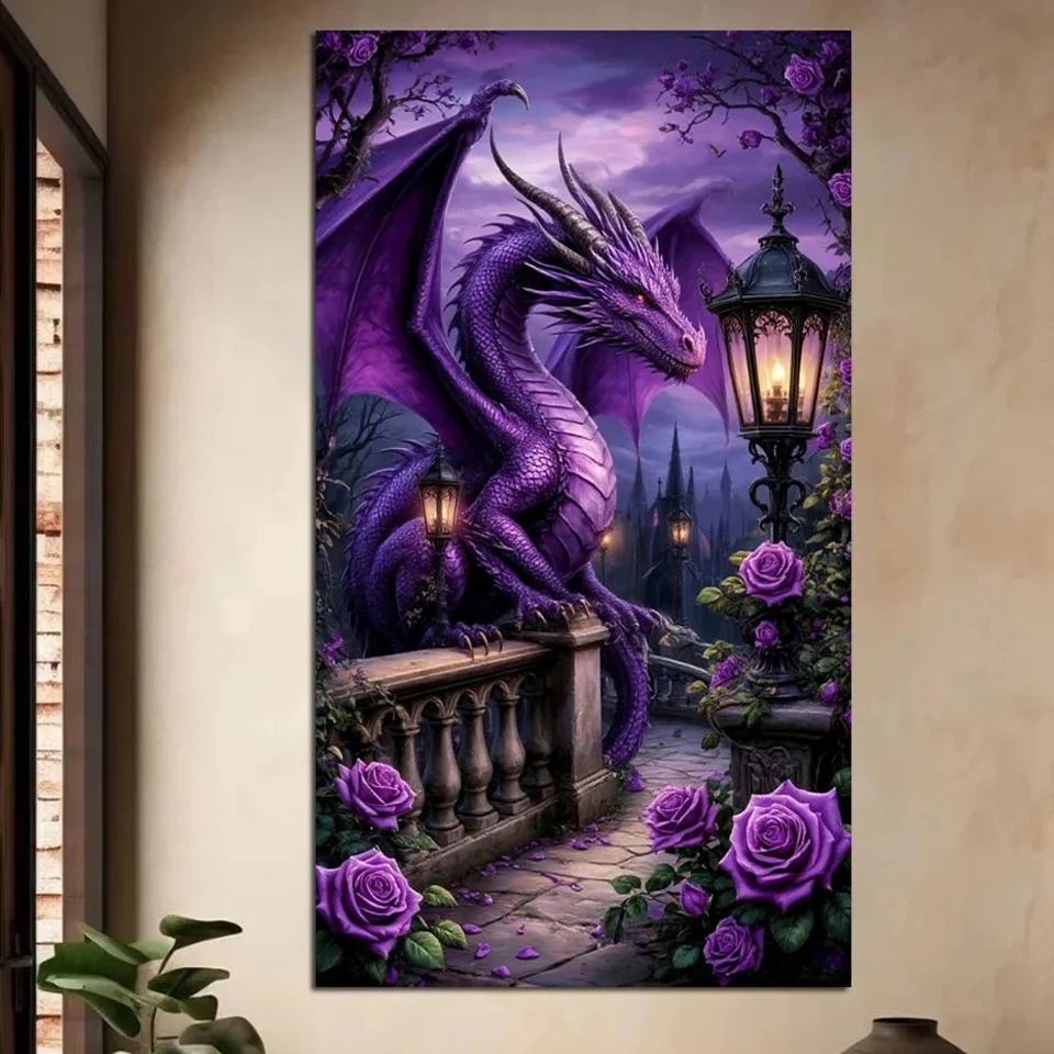 

Фиолетовый дракон Diy алмазная живопись готический замок пейзаж новый алмазный художественный набор для вышивки крестом для домашнего декора ﻿