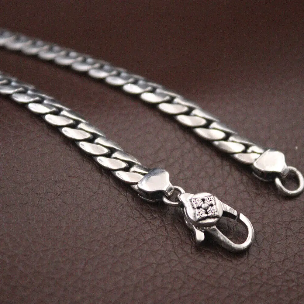 

Real 925 Sterling Silver 5mm Flat Snake Link Chain Necklace 23.6inch L Classic