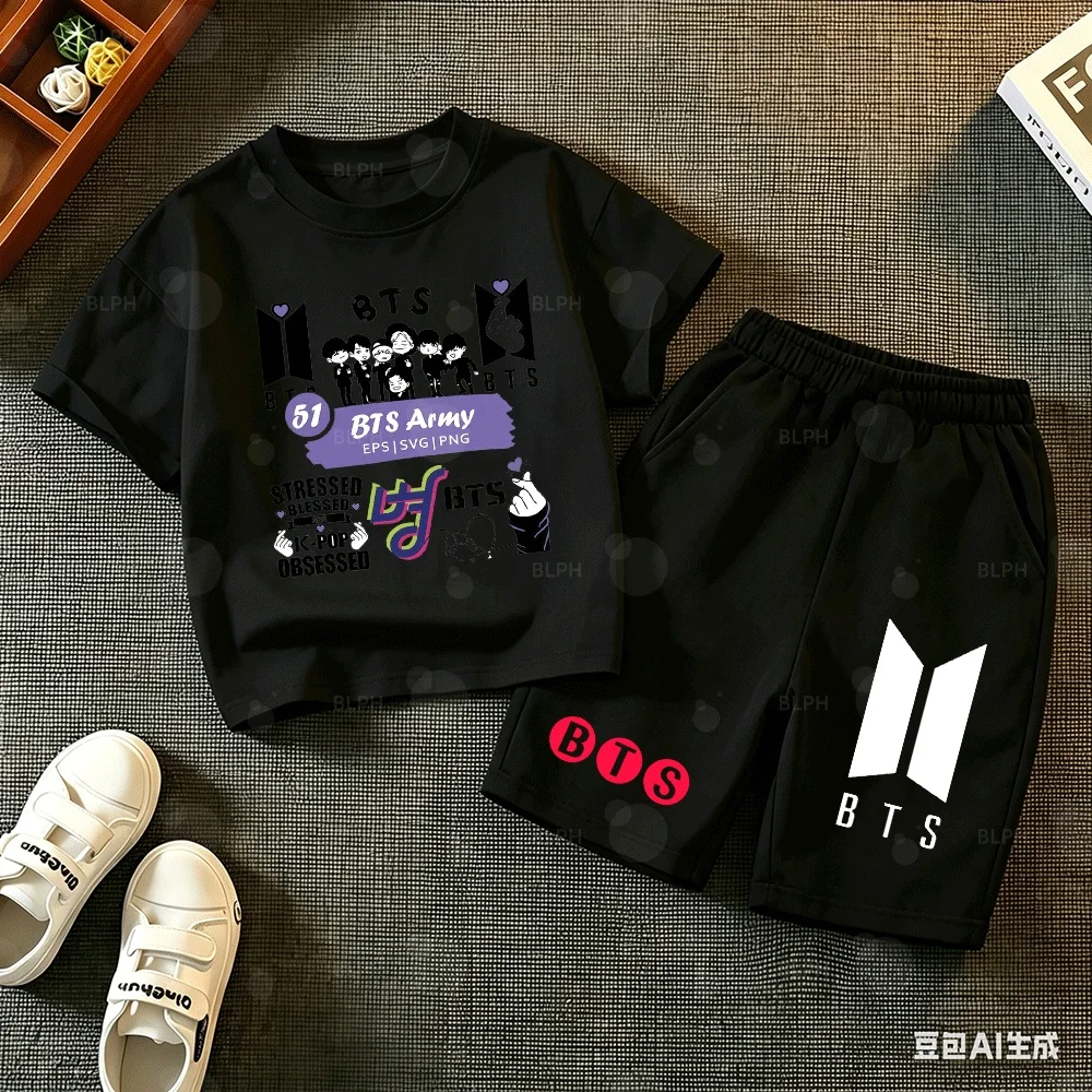 Camiseta de BTS, Mercancía Kpop, Linda Camiseta Casual de Manga Corta con Estampado de Dibujos Animados para Fans del Ejército de BTS, Uso Diario