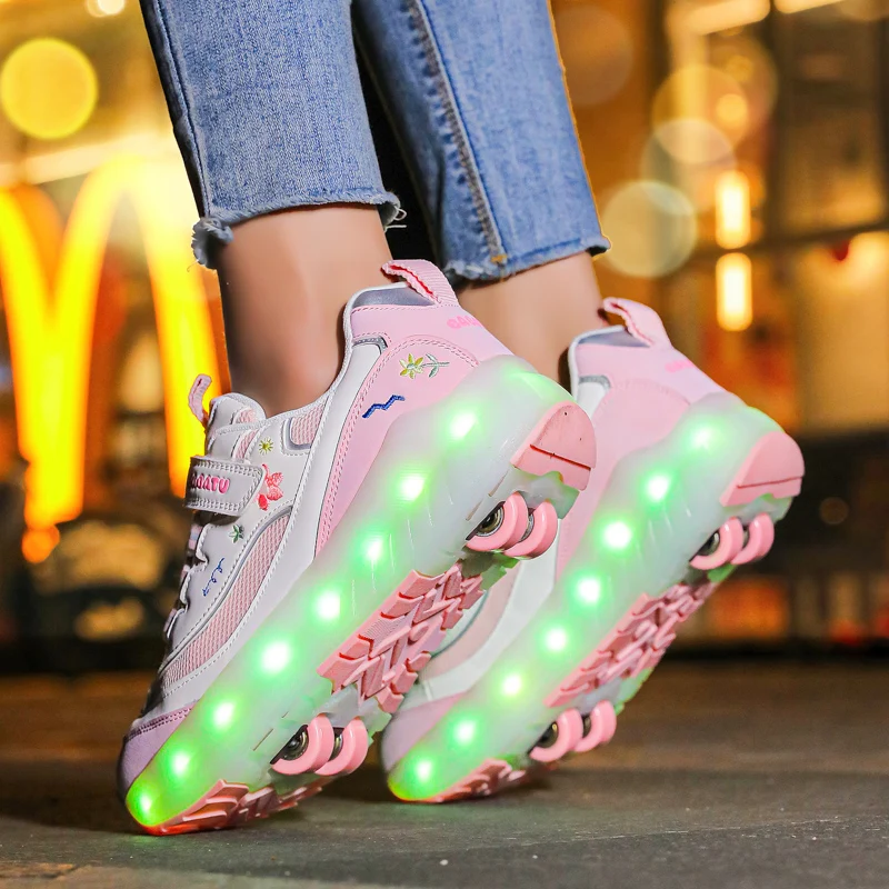 Children Roller Shoes High Quality USB Charging Outdoor LED Lights Youth Parkour With 4 Wheels Deformation Skate Shoes