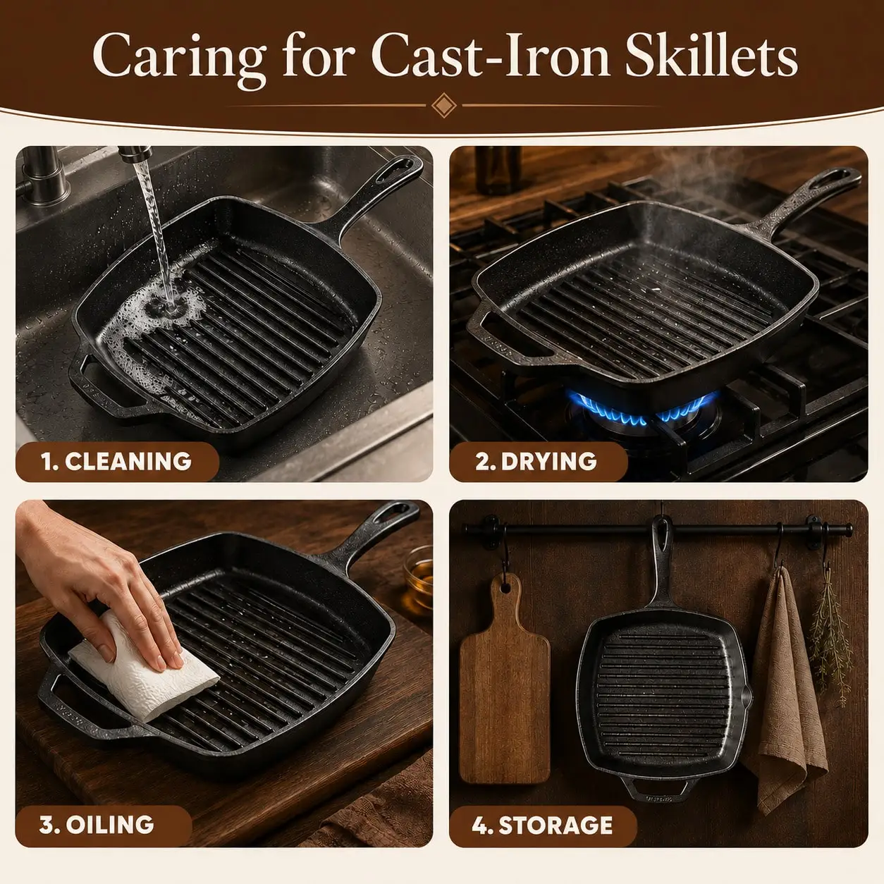 1PC Black Square Striped Steak Pan,Thick Cast Iron Skillet With Auxiliary Handle, Multi-Function Induction Grill Pan, Compatible With All Stoves, Easy Clean, Portable Camping Griddle Pan For Outdoor Cooking, Family Gatherings & Restaurant Use