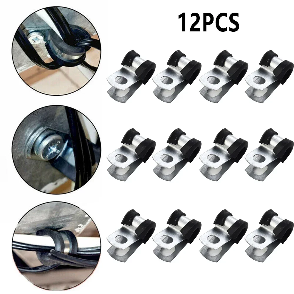 12PCS Brake Pipe Clips Rubber Lined P Clips 3/16\