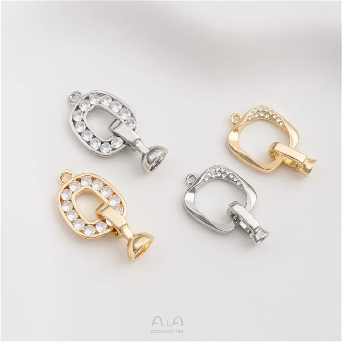 14K Gold Inlaid Zircon Geometric Square Pearl Buckle Handcrafted DIY Bracelet Necklace Connecting Buckle Accessories C013