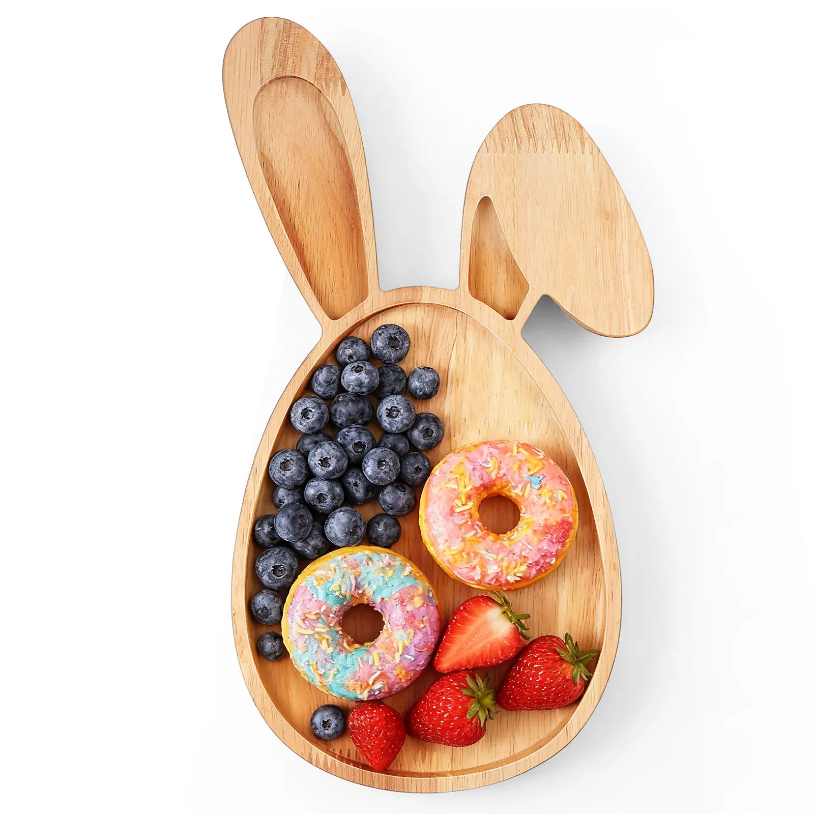 Wooden Easter Bunny Shaped Serving Tray Desktop Decor 30x15cm Decorative Rustic Food Plate Easter Bunny Plate Fruit Wooden Tray