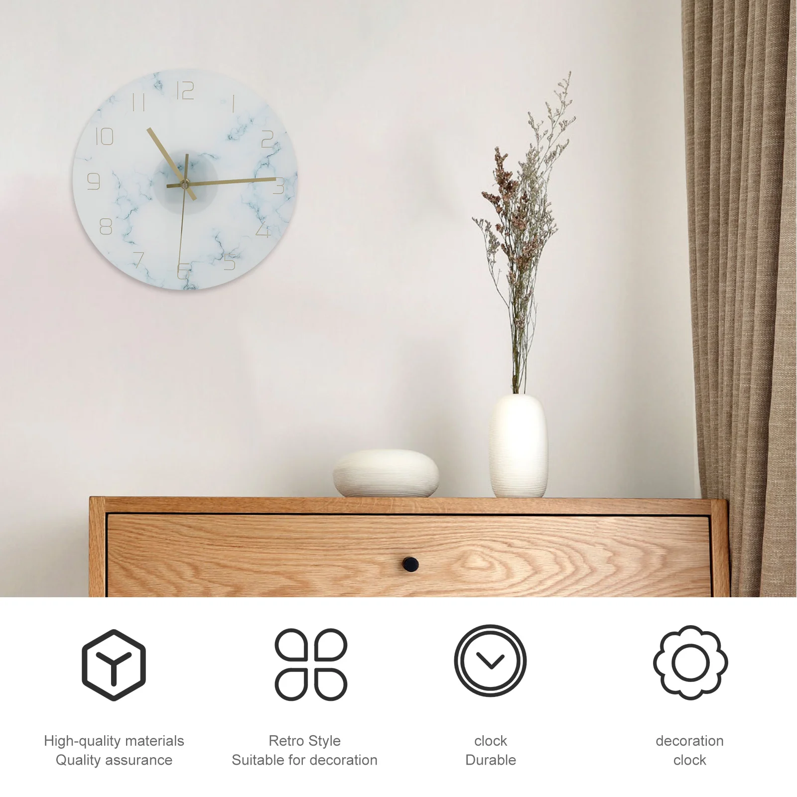 

Minimalist Clock Hanging Marble Elegant Wall Modern Decorative Clocks Vintage