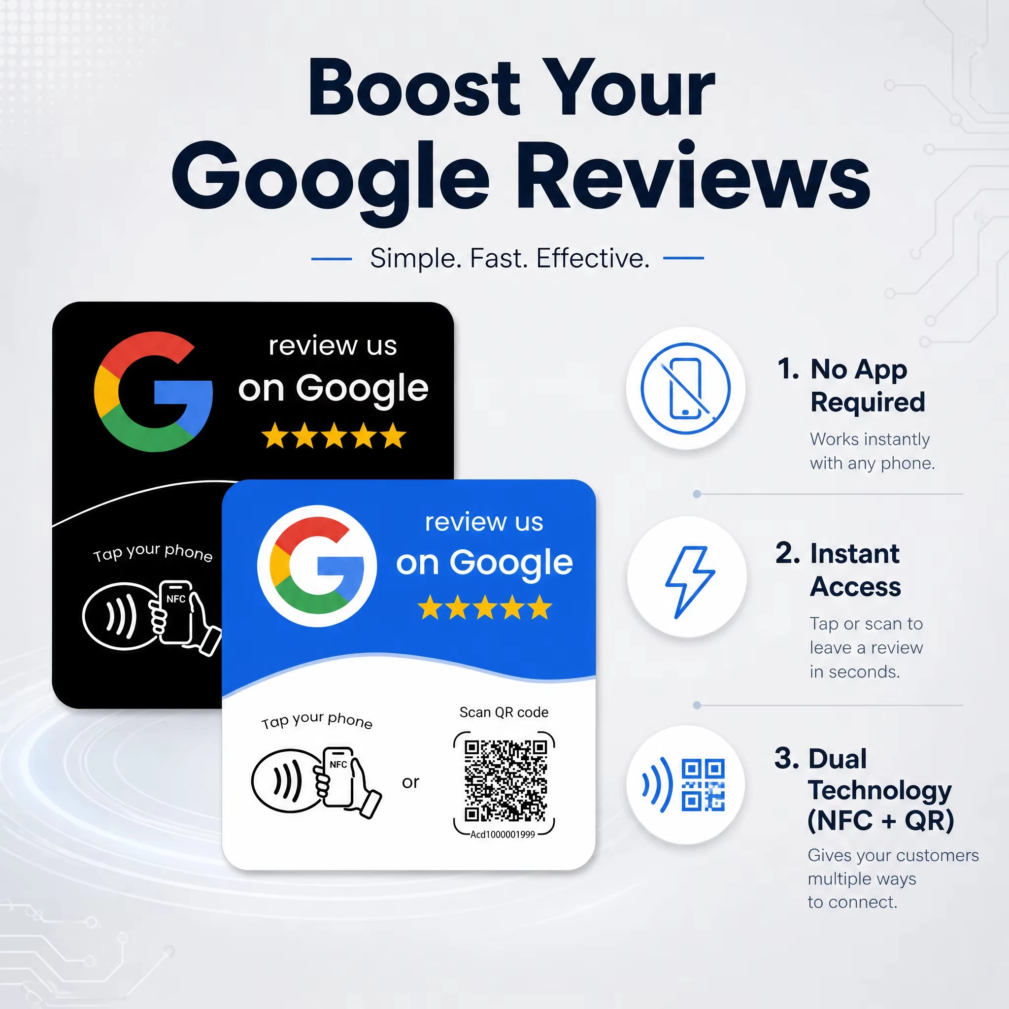 Smart NFC Review Sign for Google - Professional PVC Review Plate with QR Code - Waterproof & Durable Business Review Tool - 10x1