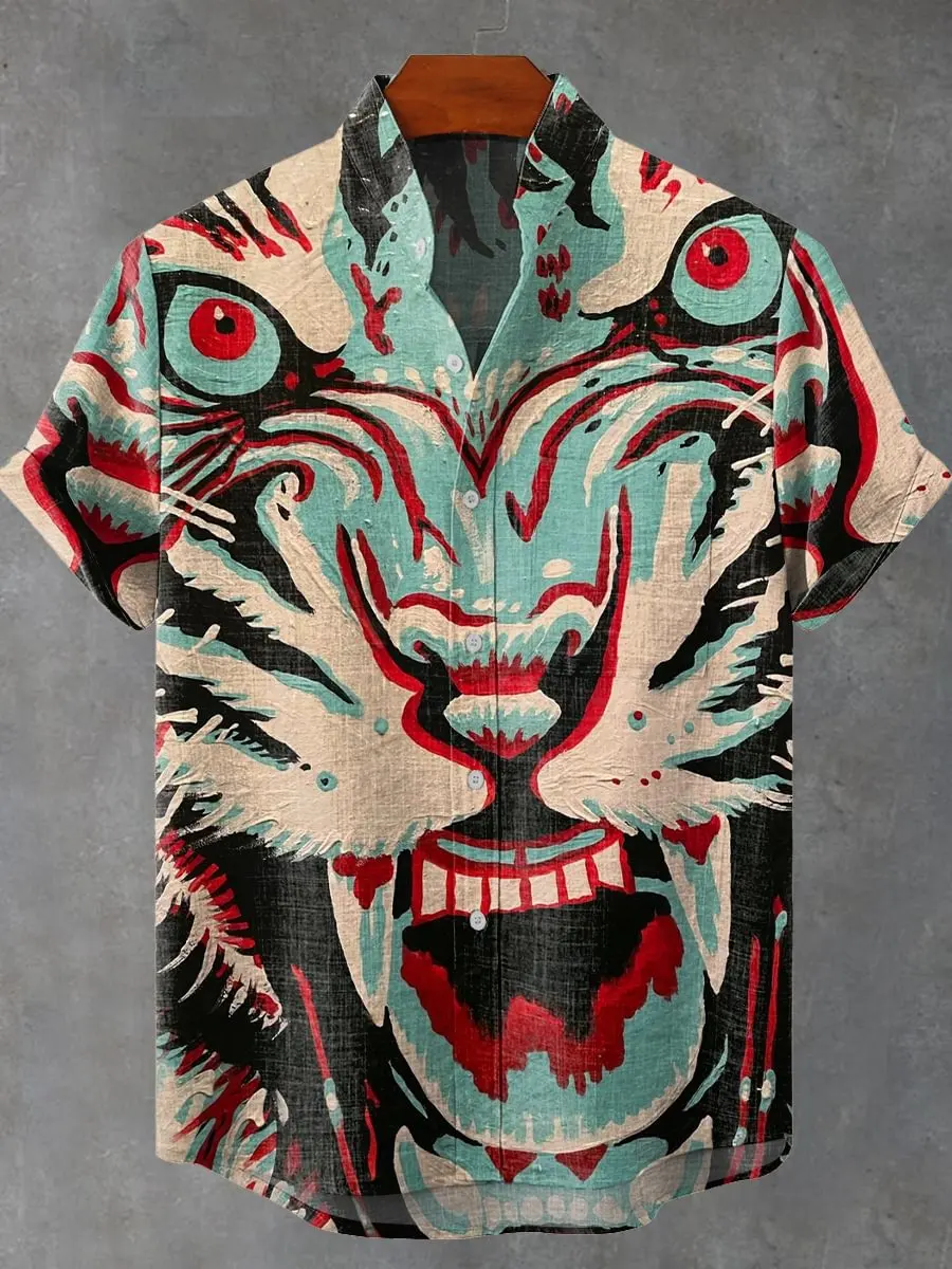 

Новая льняная рубашка мужская летом 20л. свободная и удобная. Большой размер в полоску с принтом Гавайская рубашка 5XL.