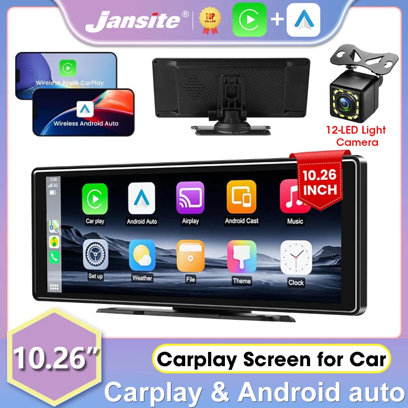 

Jansite Universal 10.26” Carplay Screen For Car Radio Multimedia Protable Video Player Wireless Carplay Android Auto USB Monitor