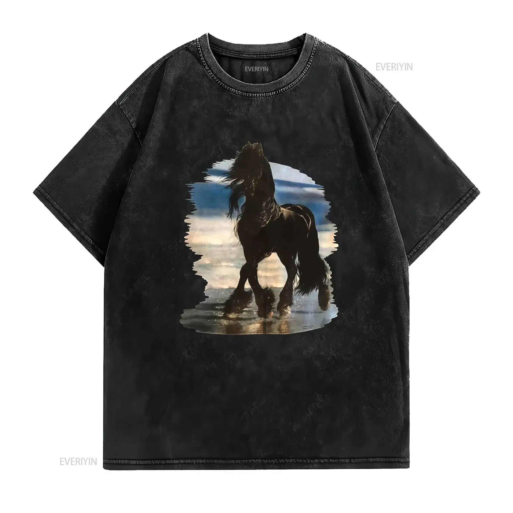 Horse T Shirt Beachcomber Black SweaT Available on Request 242b vintage Washed fashion designer clothes Casual Stretched