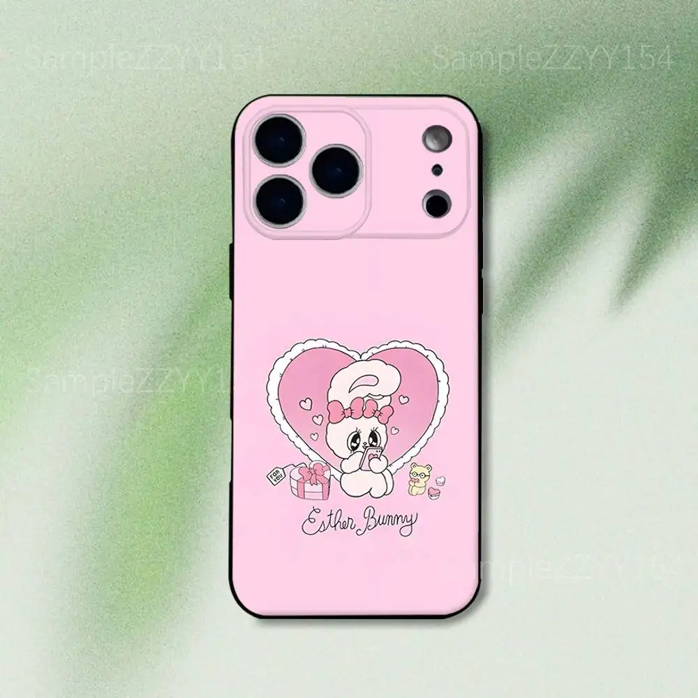 حافظة هاتف Esther Bunny Rabbit لهاتف iPhone 17,16,15,14,13,12,Pro,Max,Plus,E,SE4,Air,Mini Black Soft Funda