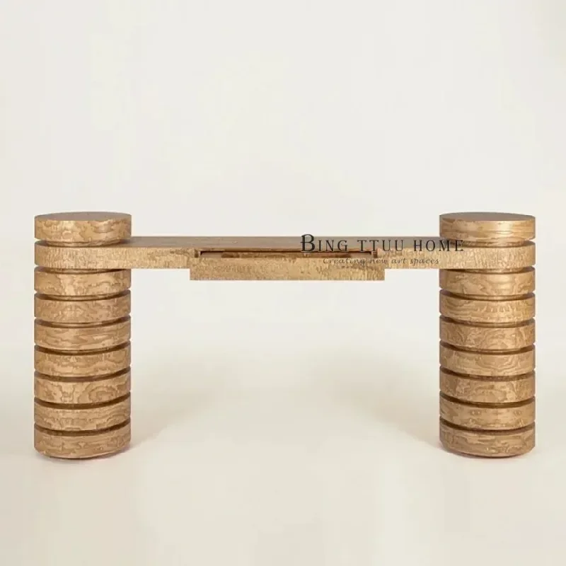 Medieval Solid Wood Entrance Table Retro Art Special Shaped Advanced Entryway Console Cabinet for Bedroom and Household Use