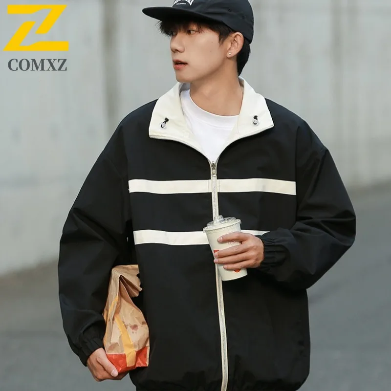 

Men's Reversible Baseball Jacket American Style Stand Collar Lightweight Waterproof Windbreaker Spring Casual Sports Outerwear