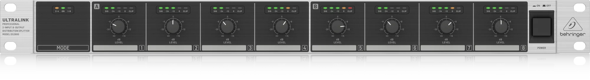 Nuevo Behringers DS2800 Profesional 2 entradas 8 salidas Divisor de señal de audio de modo dual Amplifica procesador de audio