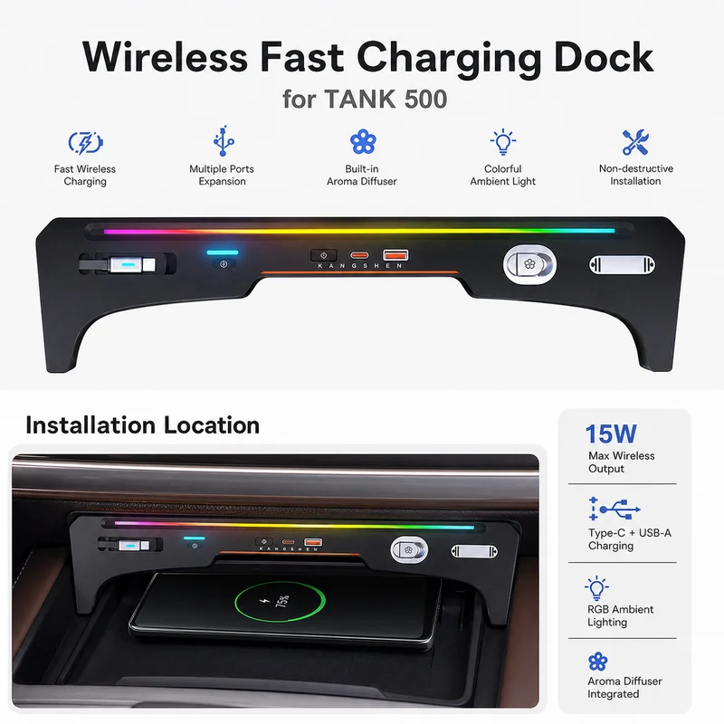 For Tank 500 Car Phone Super Fast Wireless Charger Car Mount Aromatherapy Hub Dock Interior Modification Accessories