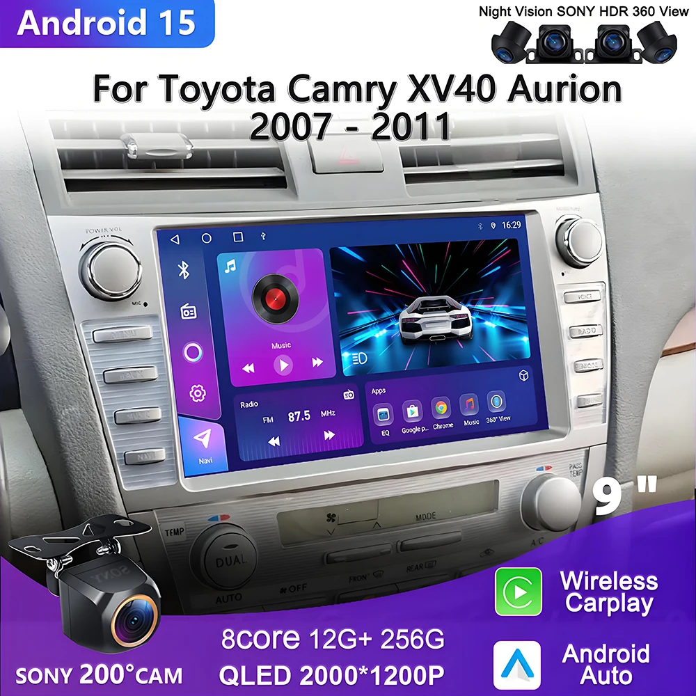 

Автомобильное радио Android 15 для Toyota Camry XV40 Aurion 2007-2011 CarPlay, навигация, GPS, мультимедийный плеер, стерео, Wi-Fi, мультимедиа