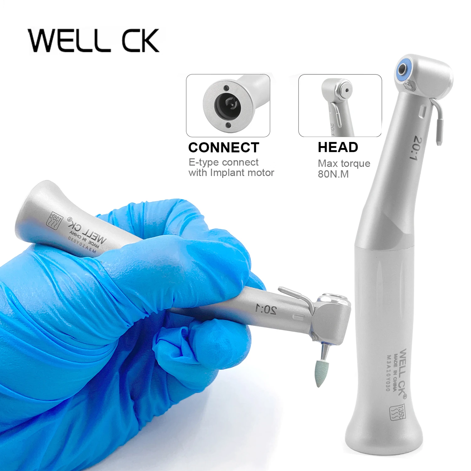 

WELL CK Dental Low Speed Handpiece 20:1 Reduction Implant Surgery Contra Angle Handpiece S-MAX SG20 Air Turbine