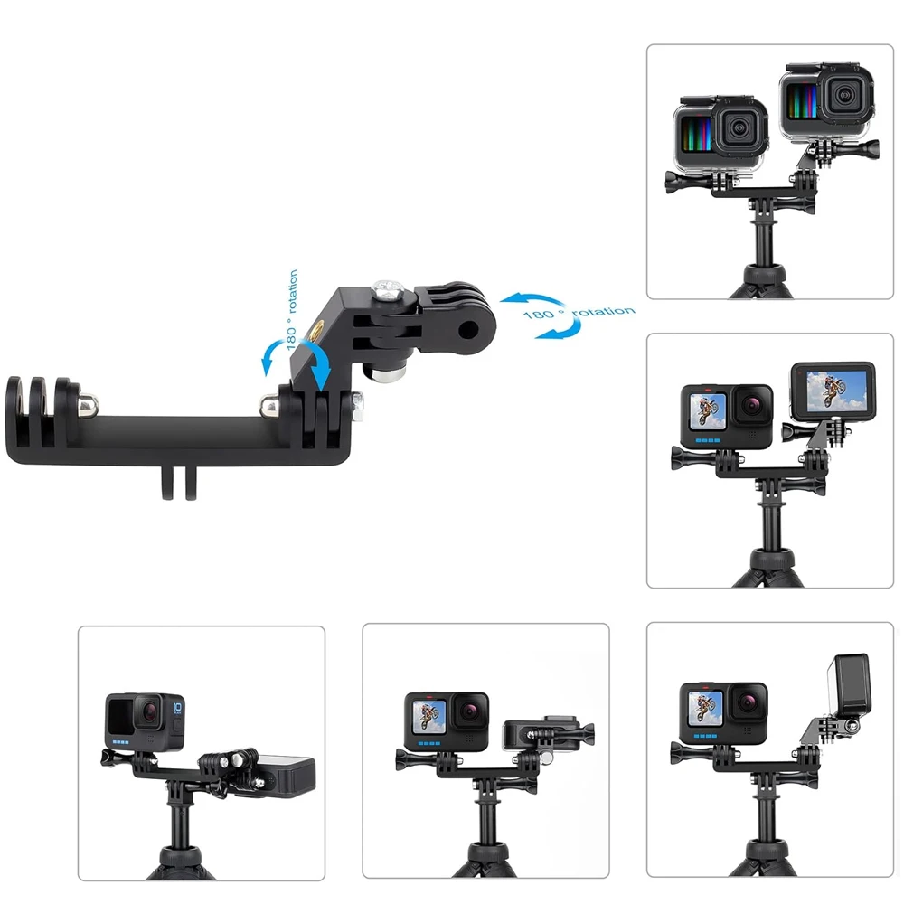 Dual Twin Mount Doppelkopf-Stativadapter für GoPro Hero 13 12 11 10 9 Insta360 SJCAM AKASO DJI OSMO Action-Kamera-Zubehör – Detail 4