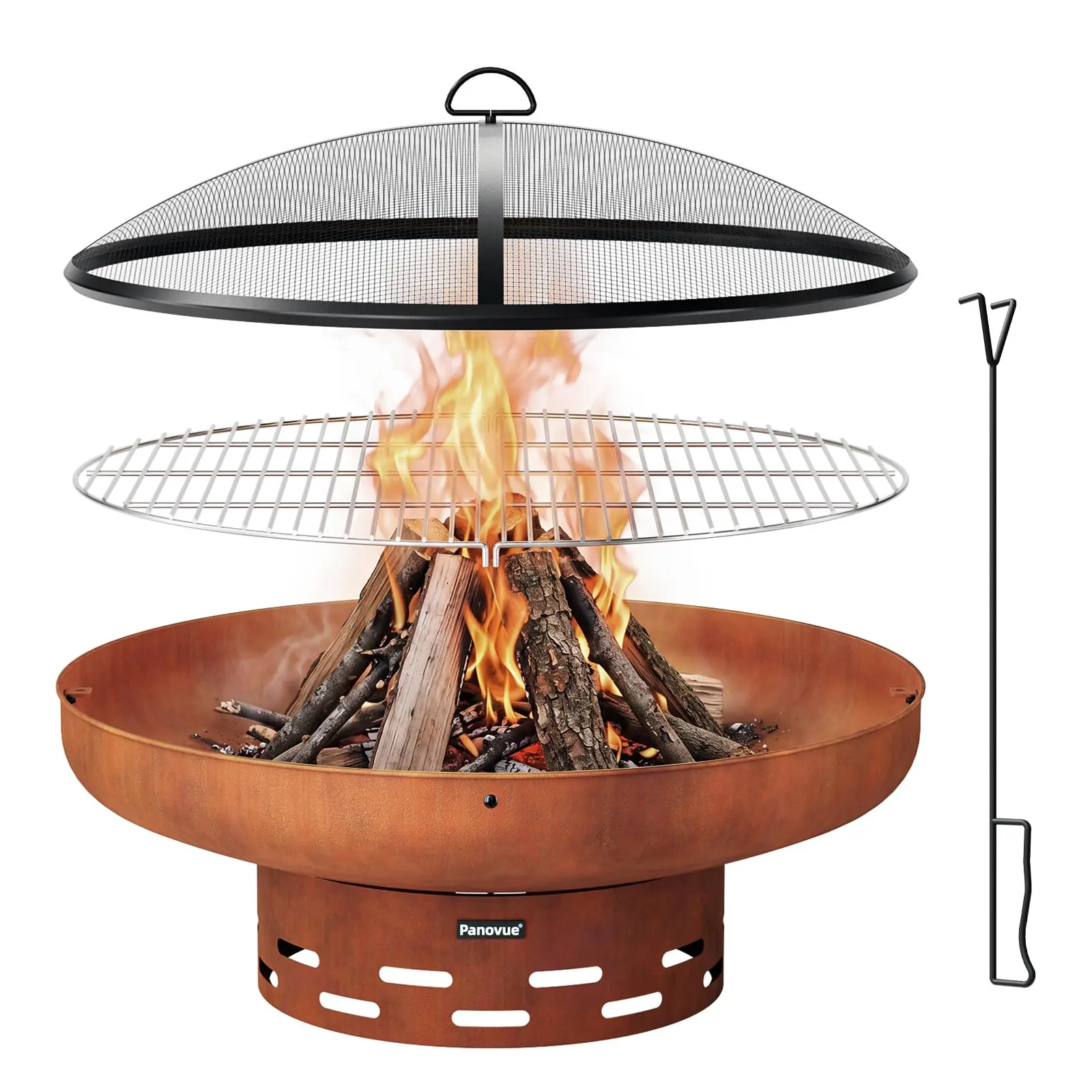 32 Inch Fire Pit with 2 Cooking Grills, Spark Screen and Poker