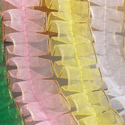 40 Yards Gold Edge Chiffon Falbala Ruffled Skirt 20MM Ribbon Fold Lotus leaf Hair Bows DIY Crafts Accessorie Gift Wrapping
