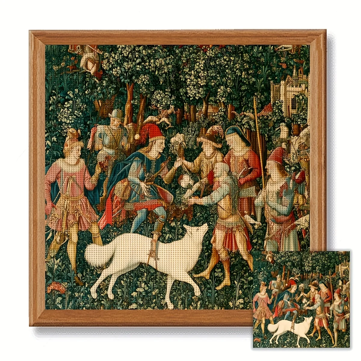 1PC 36X36cm/14.17X14.17inch, 11CT Print Cross Stitch DIY Kit, Medieval Hunt, Adult Beginner's Relaxed Cross Stitch
