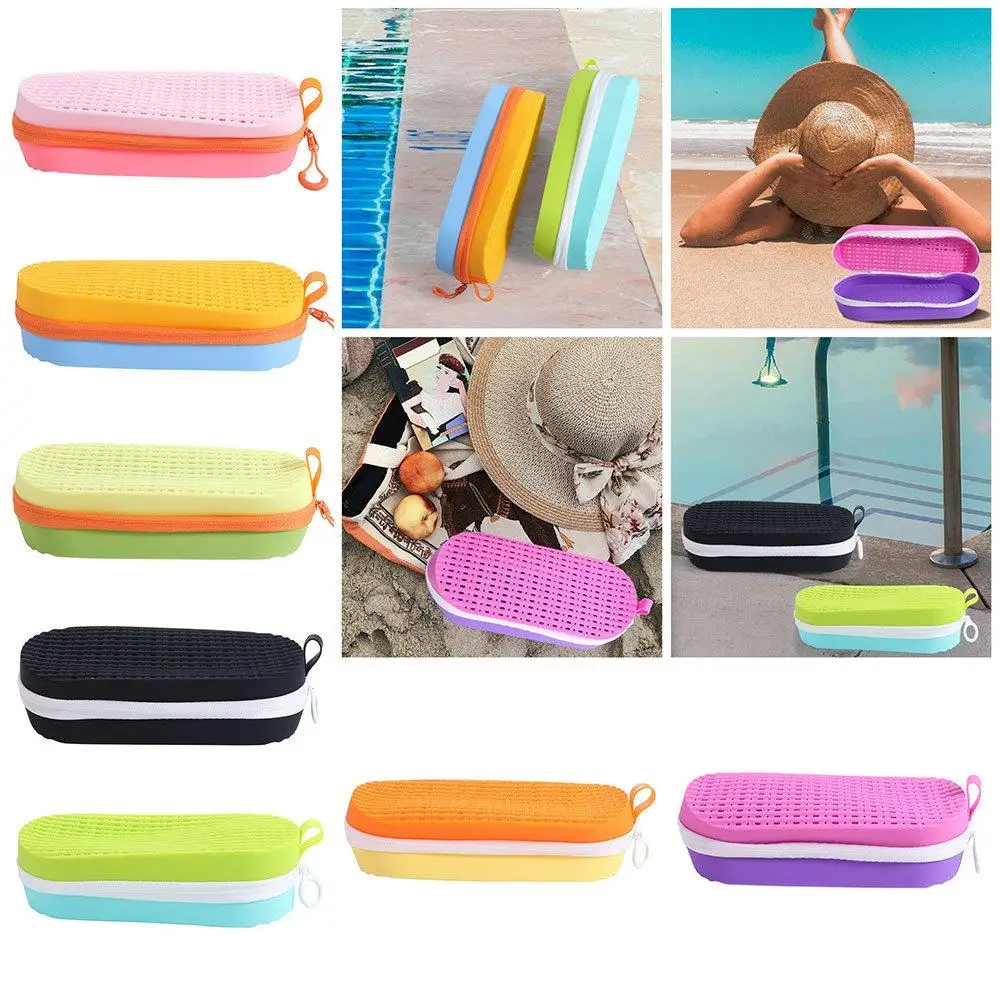 حافظة نظارات السباحة المصنوعة من السيليكون، صندوق حماية نظارات السباحة المقاوم للماء، ناعم مع حلقات تسلق صندوق تخزين نظارات الشمس