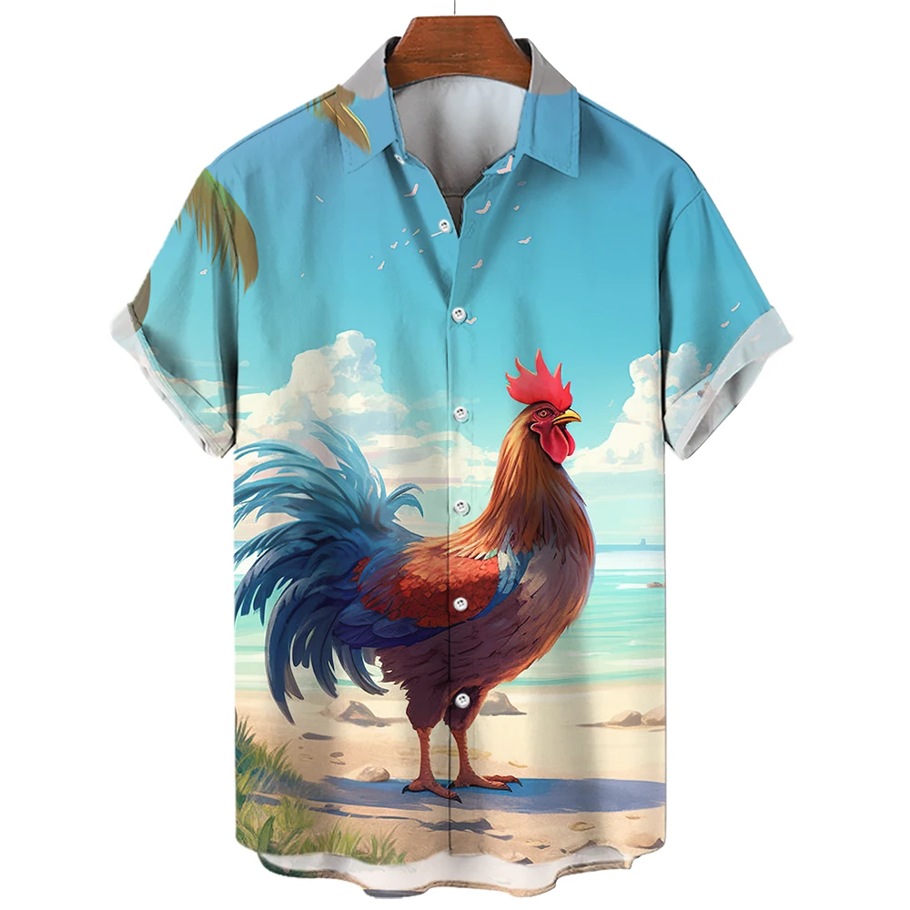 Camisa hawaiana de manga corta con estampado de pollo para hombre, Tops de gran tamaño, ropa informal diaria, playa, Social, Y2k, Harajuku, elegante, Verano