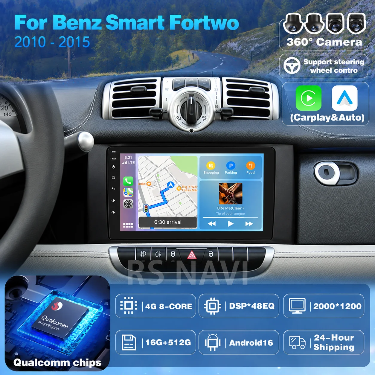 Plug and Play Android 16 Carplay Auto Screen DAB+ Car Radio Player For Mercedes Benz Smart Fortwo 2010-2015 Multimedia Autoradio