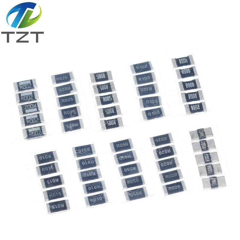TZT – kit d'échantillons de résistances en alliage 2512, 50 pièces, 10 types x 5 pièces = 50 pièces R001 R002 R005 R008 R010 R015 R020 R025 R050 R100