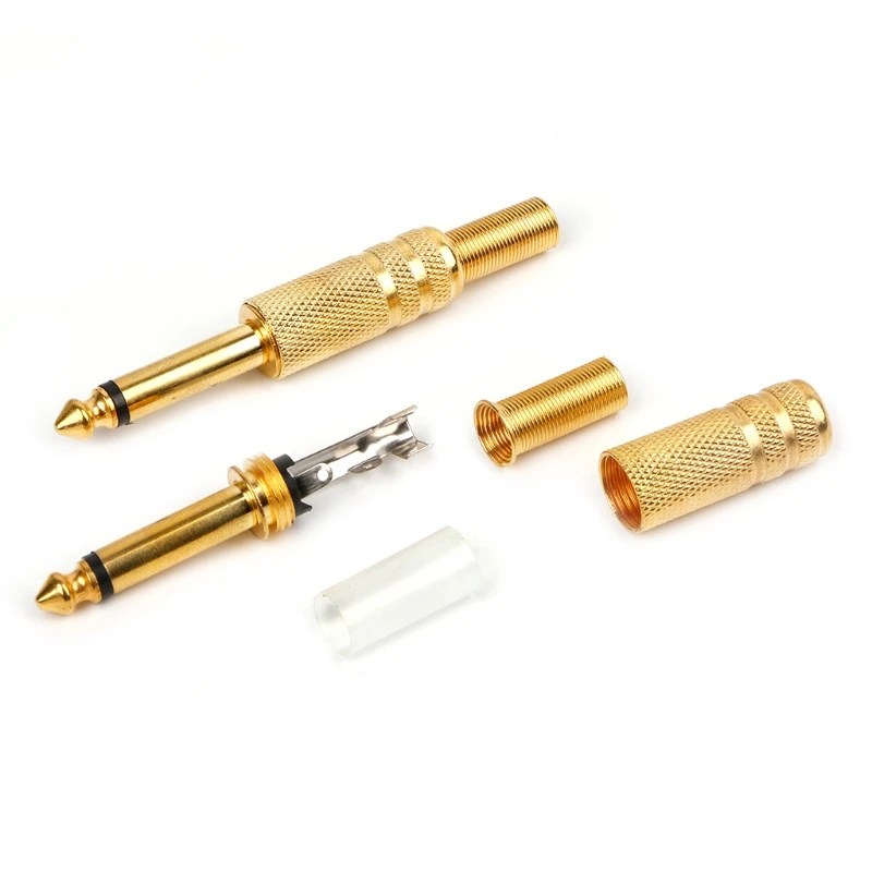 10 Pcs Gold Plated 6.35mm Male 1/4 Mono Plug o Connector Soldering Drop Shipping