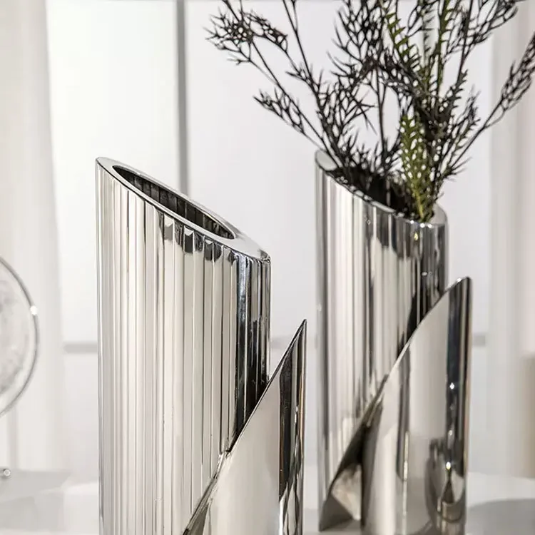 Современное искусство, ваза из нержавеющей стали, орнамент, модель для комнаты, гостиной, журнальный столик, обеденный стол, цветочная композиция, украшение