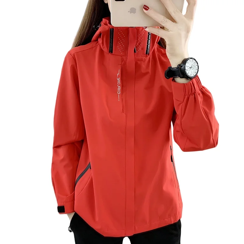 

Spring Autumn Women's Thin Outdoor Casual Jacket Waterproof Windproof Hooded Sport Coat Solid Color Travel Mountaineering Jacket