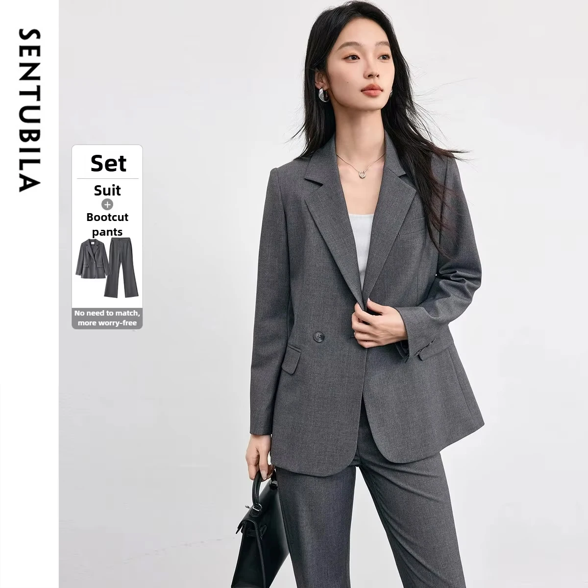 SENTUBILA Women's Suit Set Two Pieces Career Women Long Sleeve Office Blazer Coat Jacket Office Pant  Business Attire 153ZE2784