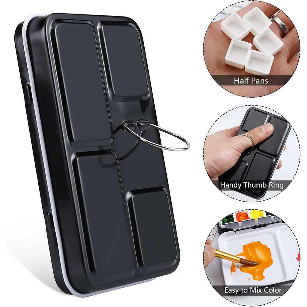 لوحة ألوان مائية فارغة: لوحة ألوان مائية للسفر مع 14 نصف مقالي - صندوق قصدير معدني محمول #3