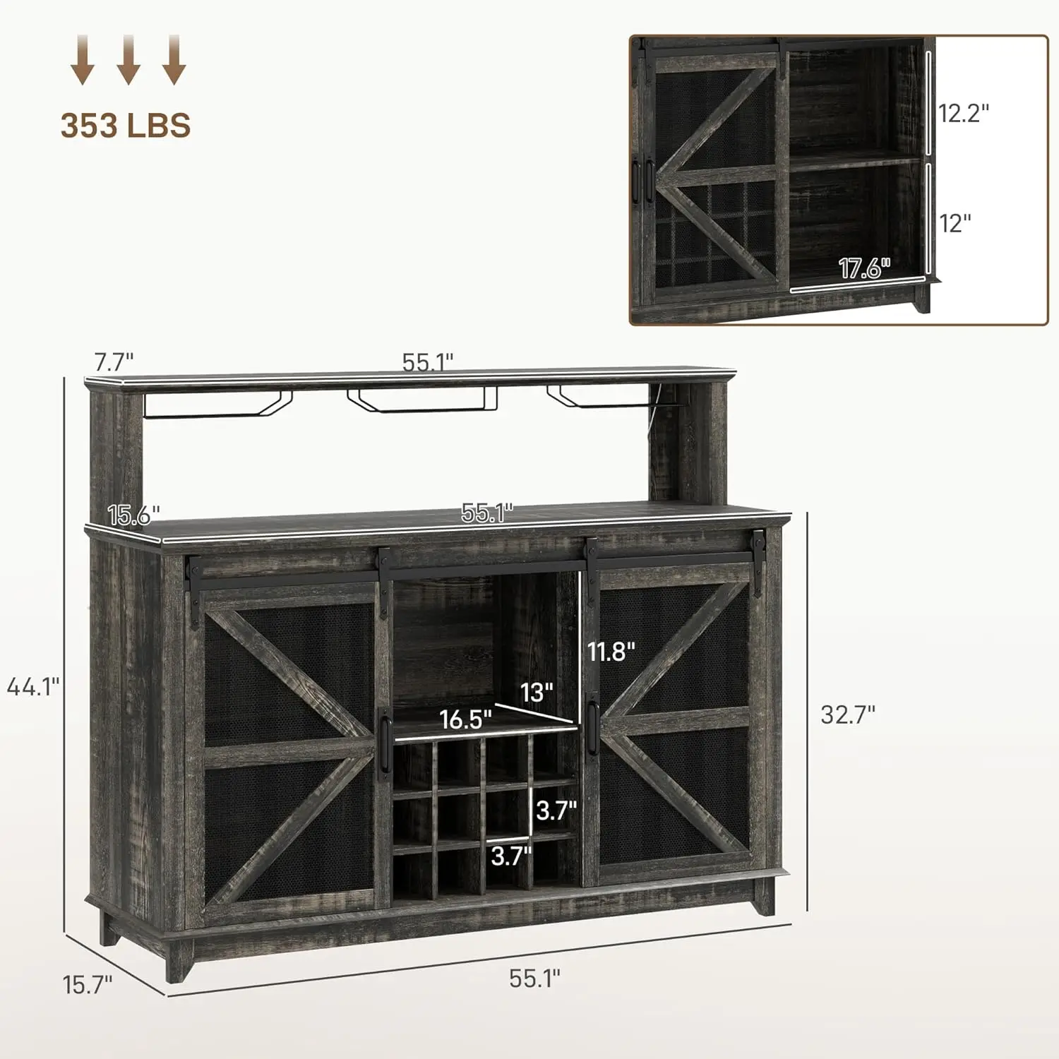 Farmhouse Coffee Bar Cabinet LED 55