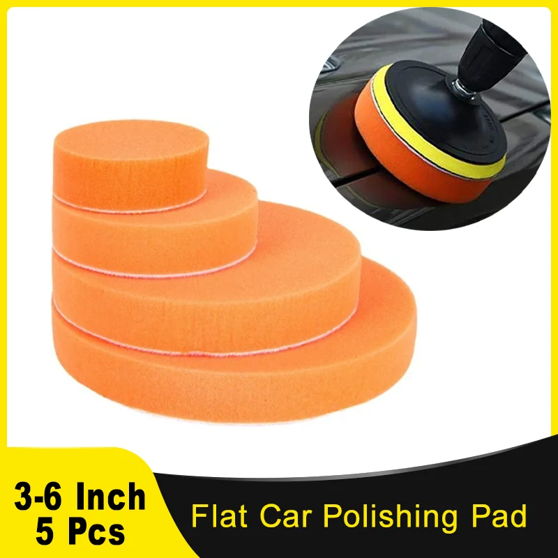 5 Piece Car Orange Flat Polishing Pads 3''4''5''6'' Hook and Loop for Car Polisher Waxing Auto Beauty Paint Care Accessories