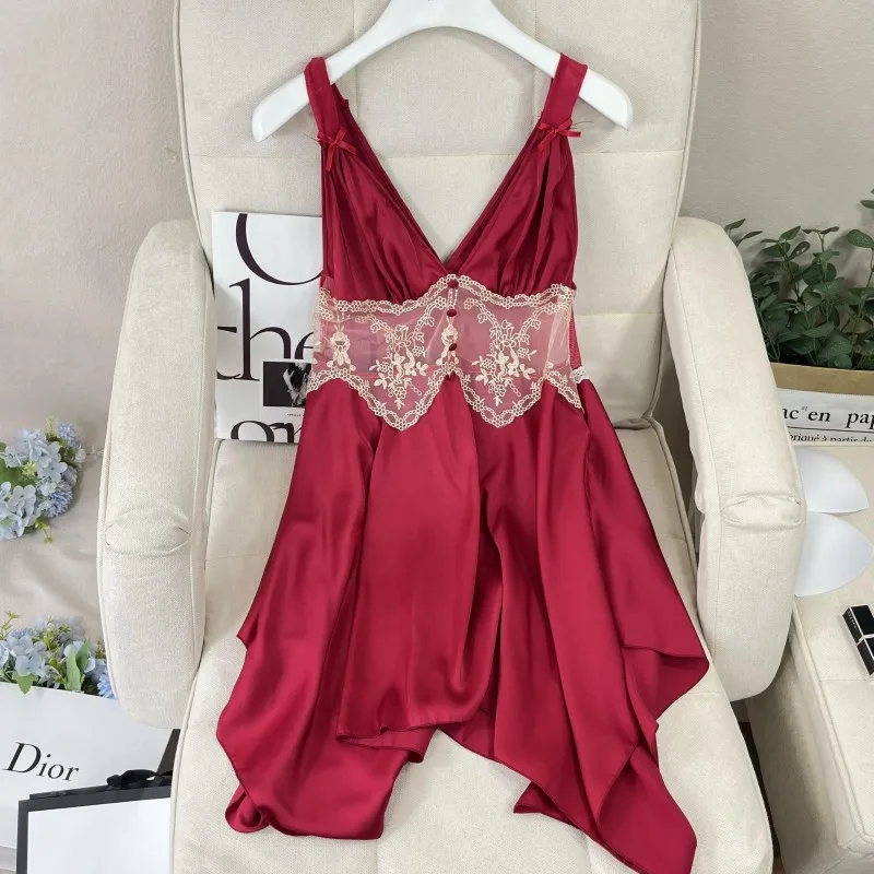 Camisola de cetim sem costas para mulheres, camisola, loungewear chemise, sleepwear verão, cetim sedoso, vestido matinal, roupas domésticas