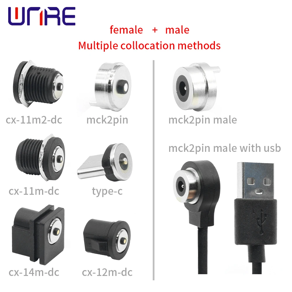 Threaded Magnetic Connector Power Charging Cable USB Magnetic Suction Contact Male Female