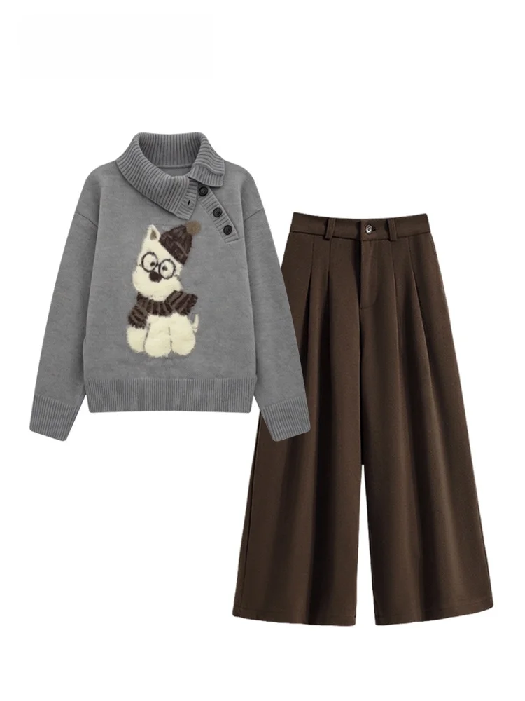

Cara CLUB Lazy Style Women's Autumn Winter plus Size Knitted Set Casual Long Sleeve Top Wide Leg Pants Comfortable Ensemble