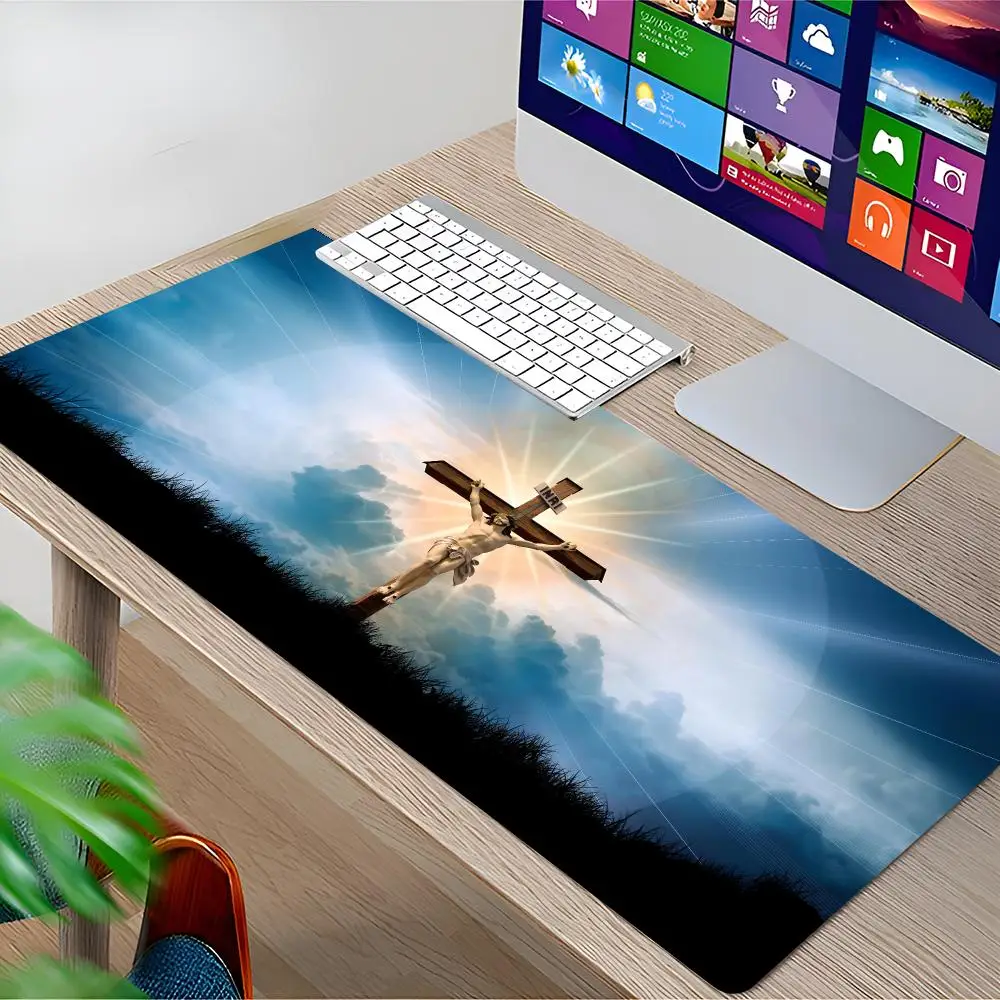 Jesus And Cross Mouse Pad Gamer Keyboard Mouse Mat Rubber Cartoon Big Motbook Computer PC Mousepad