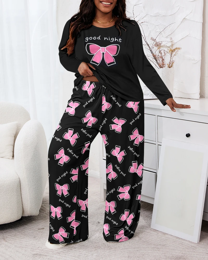 Bow print long sleeved shirt and pants set